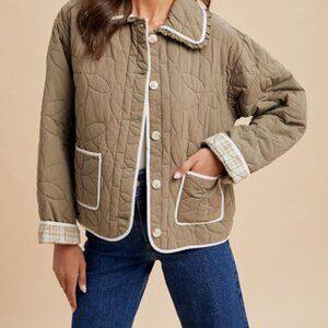NWT Floral Quilted Collard Jacket